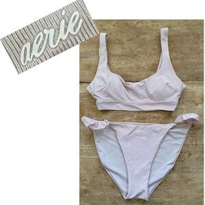 Aerie Women’s Size XS Top/S Bottom Blush Pink Ruffle‎ Bikini Swimsuit